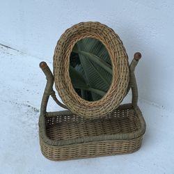 Vintage Boho Rattan Table Mirror