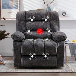 36'' Massage Recliner Chair with Heat and Vibration – Soft Fabric Manual Reclining Chair for Living Room and Bedroom – Dark Gray