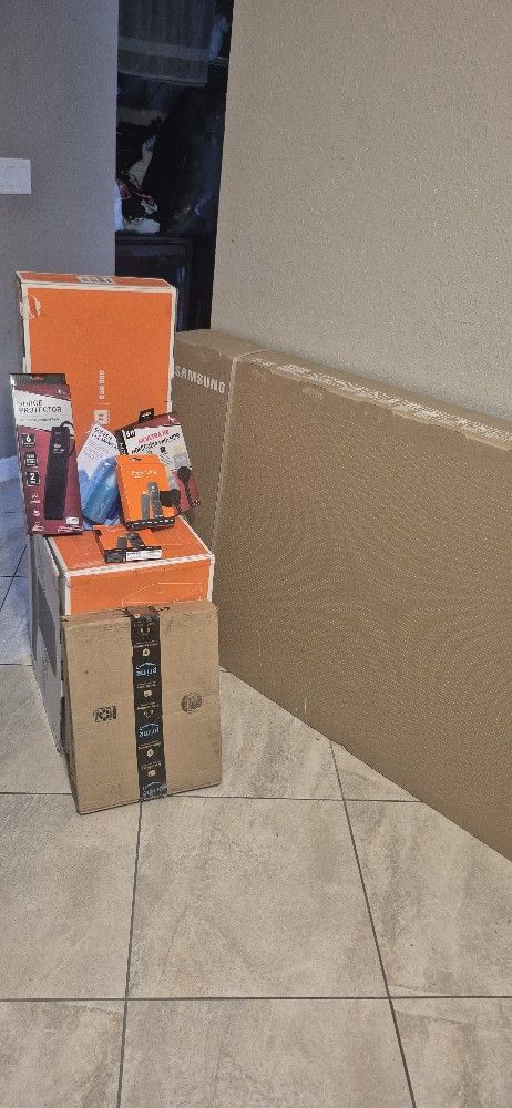 Samsung CRYSTAL UHD DU7200 65 IN JBL SOUNDBAR SYSTEM TV RECK 2 Fire Stick 4k With Screen Cleaning Surge Protector 4k OKAY, ULTRA. HD HDMI Cable With