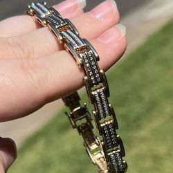 Solid 10k yellow gold heavy & natural diamond 3.50ct chunky bracelet !