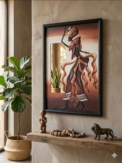 Beautiful African Art Framed Mirror Wall Decor (value of 40$) 24 × 16 inches (60 × 40 cm).