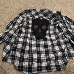 Hot topic Plaid Shirt With skull