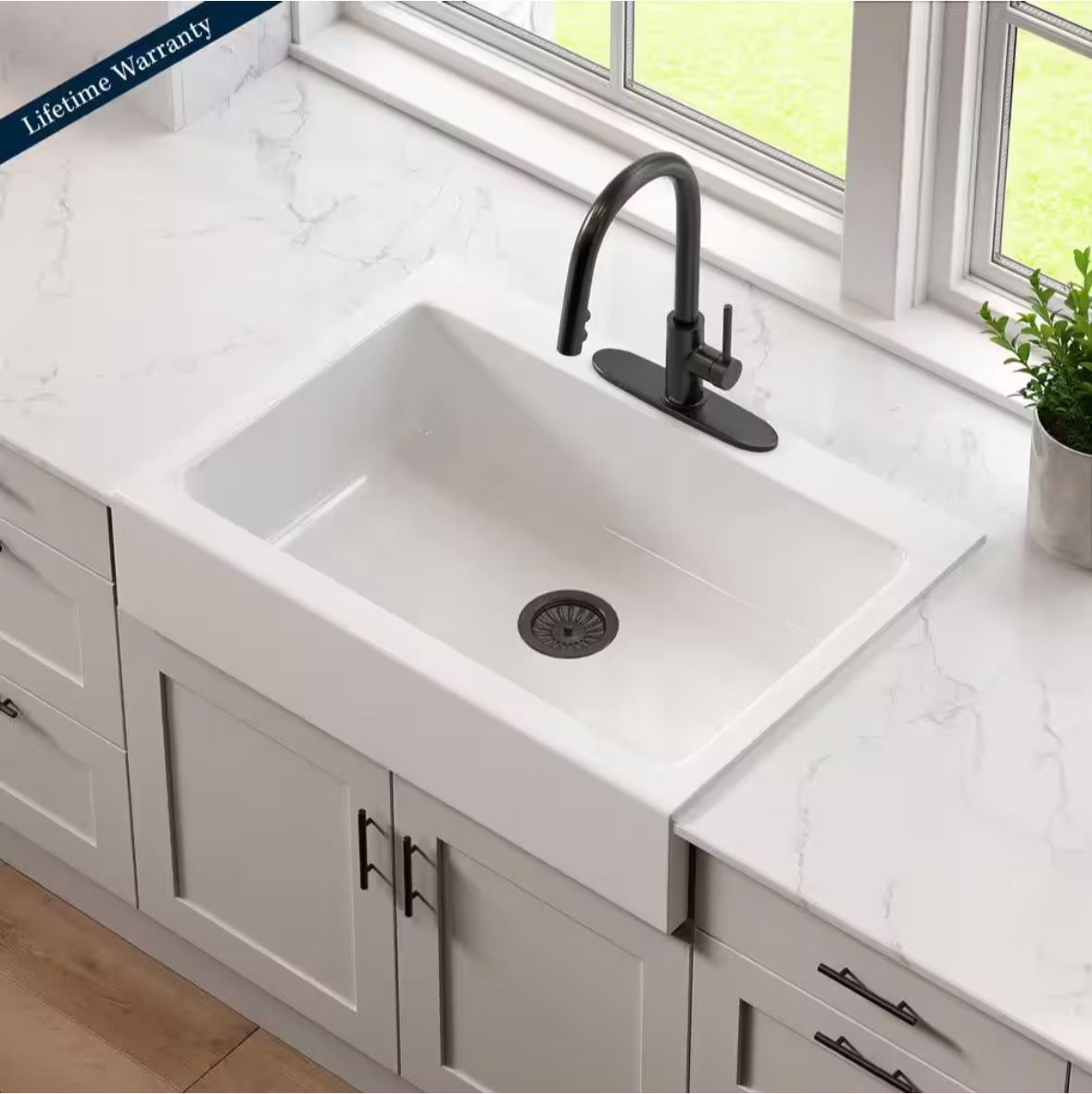 Josephine 34 in. 3-Hole Quick-Fit Farmhouse Apron Front Drop-in Single Bowl Crisp White Fireclay Kitchen Sink (Brand New With Box) (Never Used)