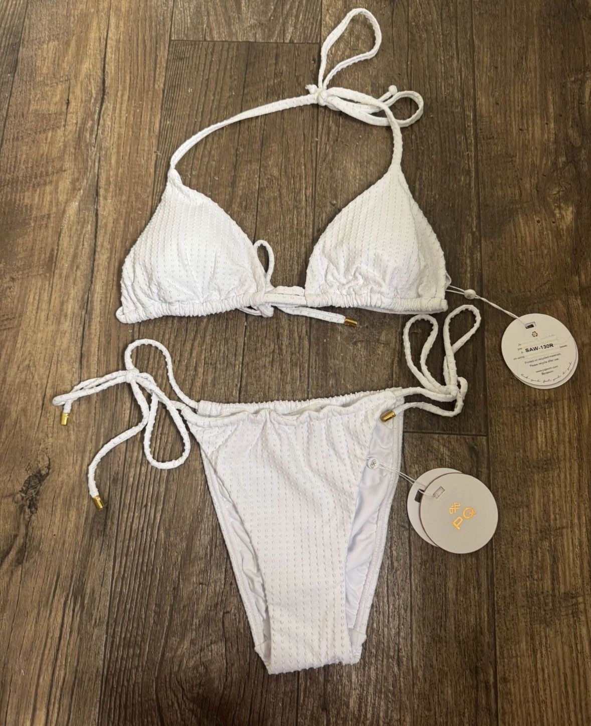 NWT PQ Swim Sail Eve Triangle Top and Bikini Bottom - WHITE -SMALL - FIRM