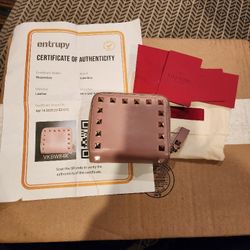 Valentino Garavani Biege Studded Bifold Zip Around Wallet