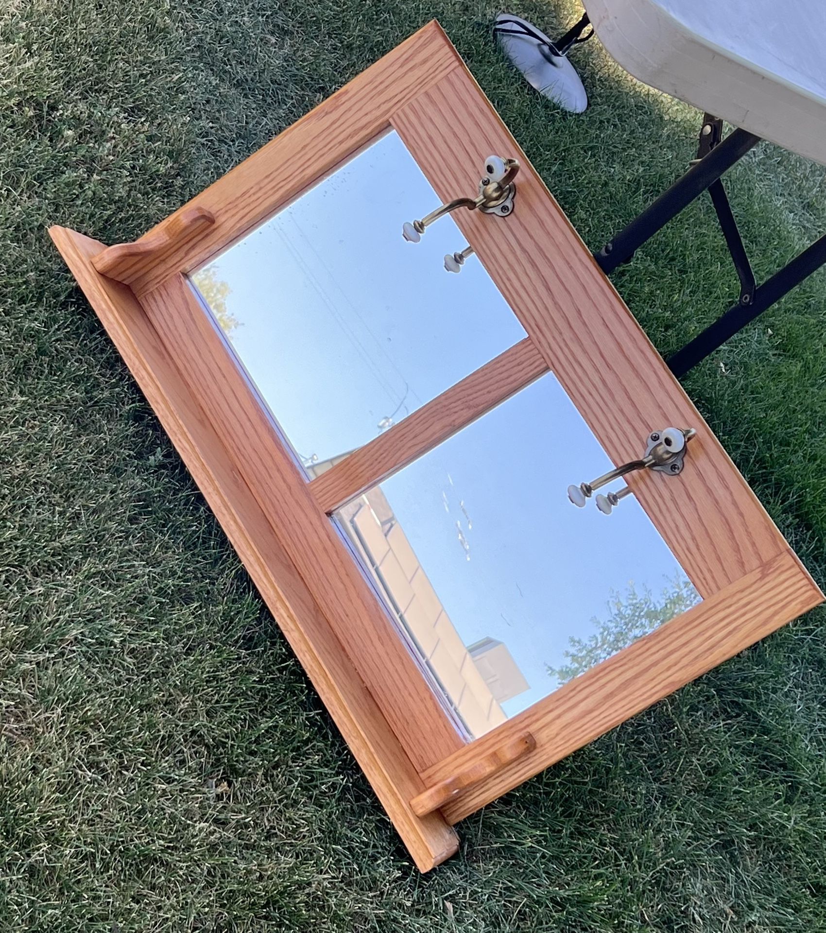 Wood Mirror With Hooks
