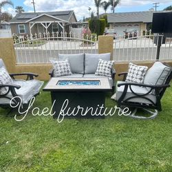 Patio Outdoor Furniture Set Sunbrella Fabric With Fire Pit