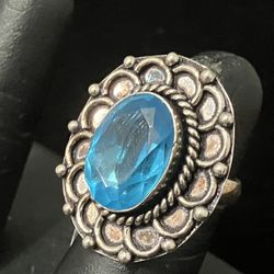  Blue Topas German Silver Ring Size 6