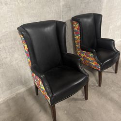 Pair Of Custom Wingback Chairs (Steven Sprouse Fabric)