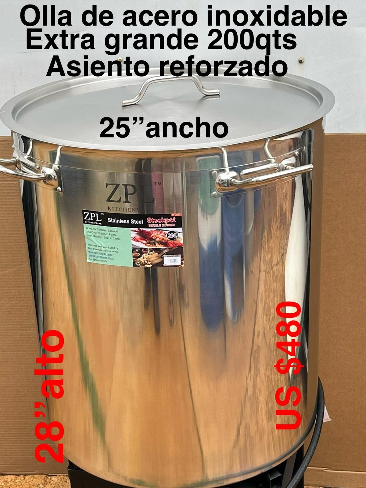 Olla Tamalera Extra Grande De Acero Inoxidable Con Asiento Grueso 200 Qts