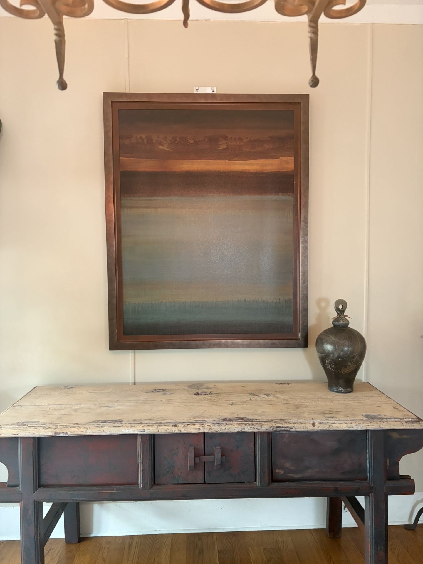 Antique Asian Wood Altar Console With Distressed Finish