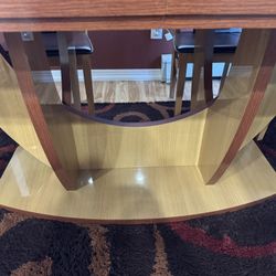 Modern Tan And Brown Dining Table With Extendable Leaf