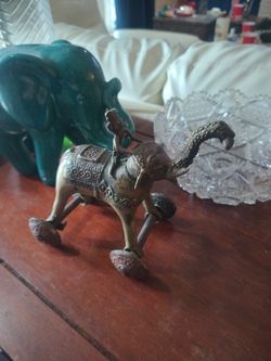 Antique Indian Temple Toy Elephant On Wheels Brass