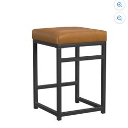 24” Faux Leather Metal Stool 