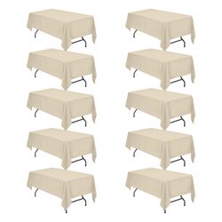 BRILLMAX 10 Pack Beige Tablecloths For 6 Foot Rectangle Tables 60 X 102 Inch - 6ft Rectangular Bulk Linen Polyester Fabric Washable Cloth Cover For We