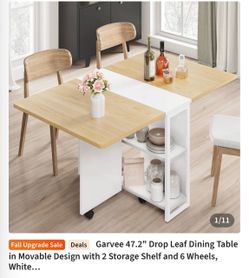 Garvee Drop Leaf Dining Table with Storage and Wheels