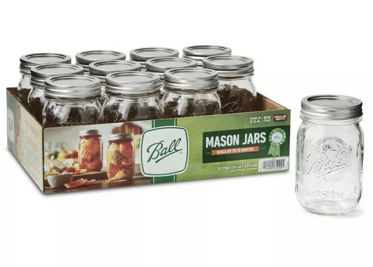 Ball Pint Canning Mason Jars Regular Mouth Lids & Bands Clear Glass 16Oz 24 Pack. Condition is "New". Shipped with USPS Priority Mail.