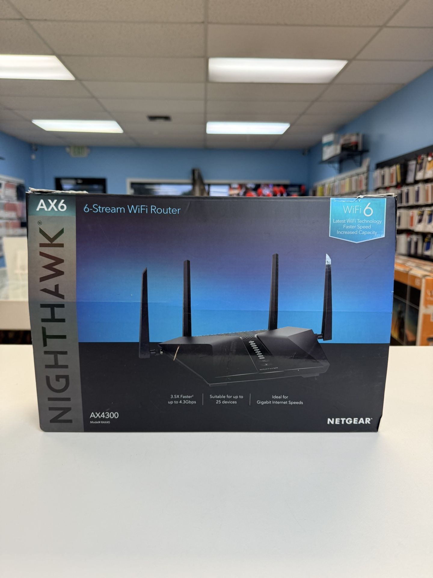 NETGEAR NIGHTHAWK AX6 AX4300 6 STREAM WIFI ROUTER. -- Model RAX45