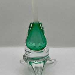 Vintage 1998 Italian Art Glass 3 Legged Green Perfume Bottle Frosted Stopper