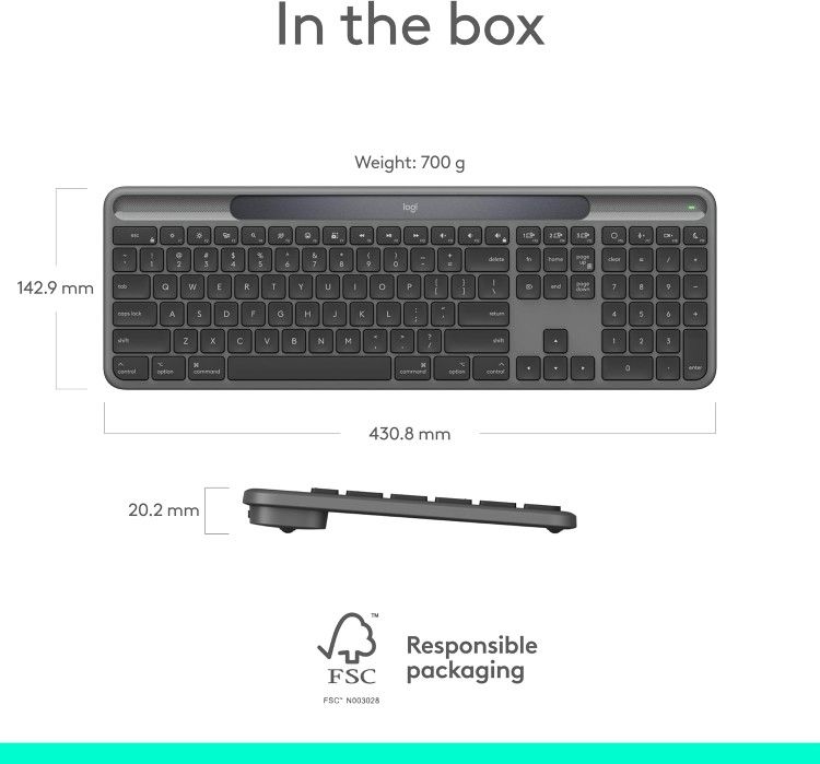NEW Logitech K980 Wireless Keyboard-  Solar Powered
Battery