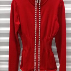 NWT Belldini Ladies Zip Up Sweater With Rhinestones Size M