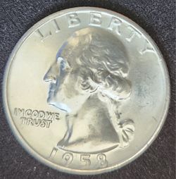 1958 D/D WASHINGTON QUARTER ERROR  RPM DIE CRACK CUD UNC