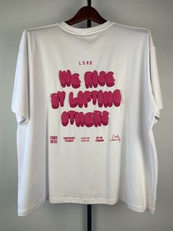 LSKD Mens We Rise By Lifting Others Oversized White Graphic T-Shirt Size M New