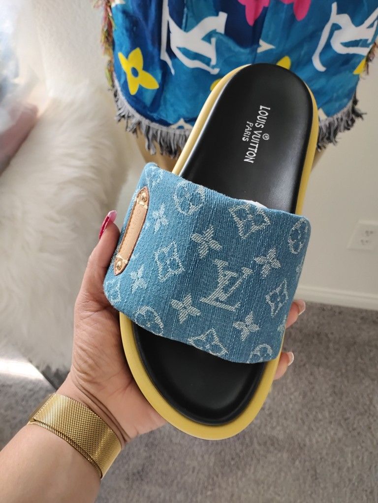 LV Denim Pool Pillow Flat Comfort Mules 👉See Photos Details