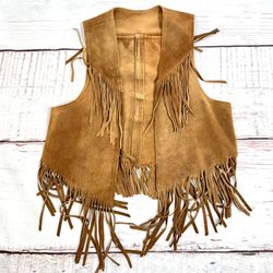  Women’s Suede Leather Vest Fringe Western Hippie motorcycle costume vintage native  Size Xs/s
