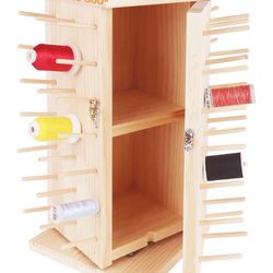 New brothread 93 Spools (DIY) 360° Fully Rotating Wooden Thread Rack/Thread Holder Organizer with Inner Storage Compartments for Sewing, Quilting, Emb