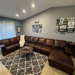 Big Brown Leather Sectional Couch