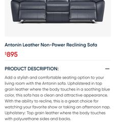 Blue Reclining Sofa