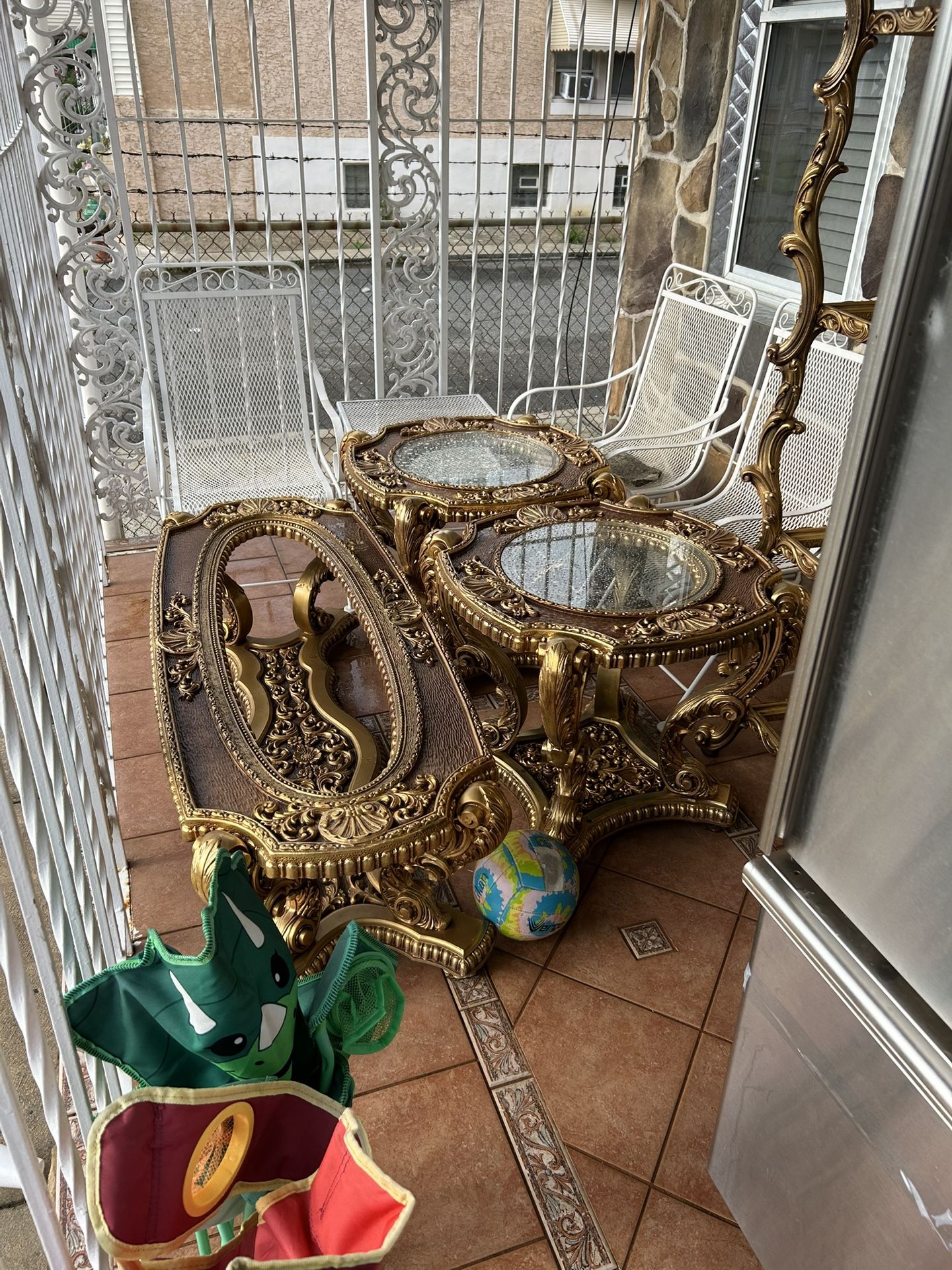 Three Gold Wood Tables