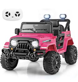12V Kids Ride on Truck Car, Electric Vehicle w/Remote Control, Threaded Wheels, 3 Speeds, LED Lights, Music, Horn & Wireless Connection, Battery Power