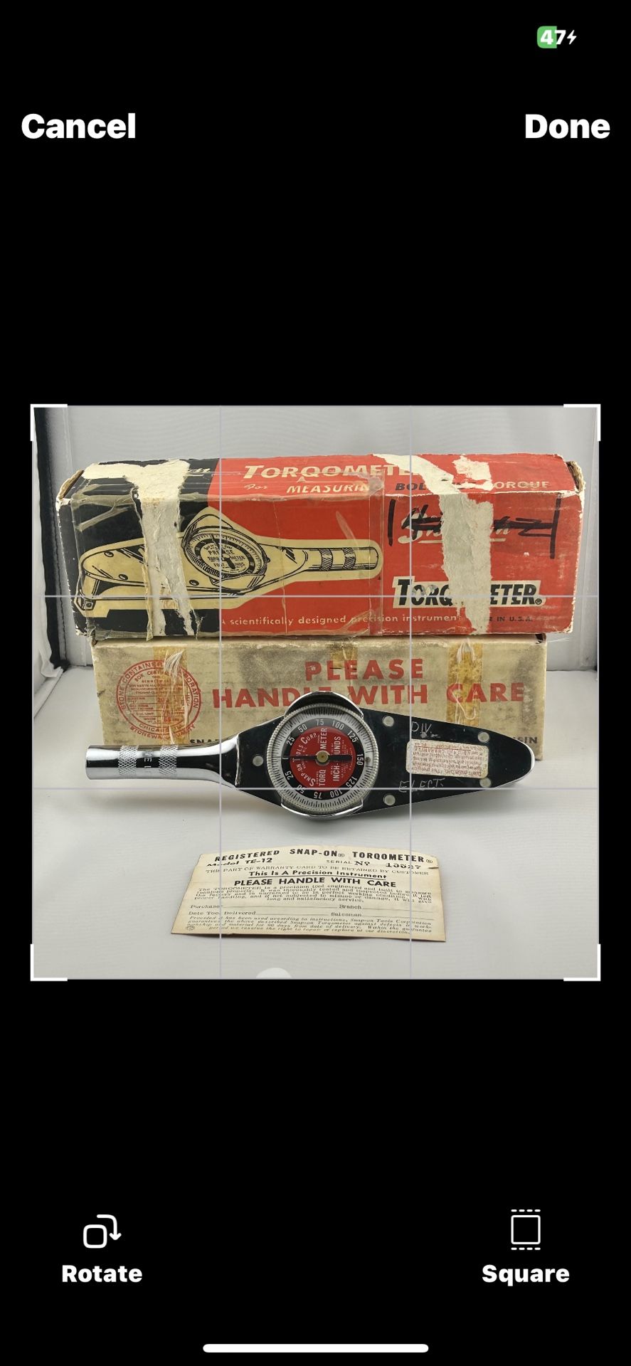 Vintage Snap-On Torqometer 1/2" Torque Wrench. TE12-FU, 0-150 Inch Pounds