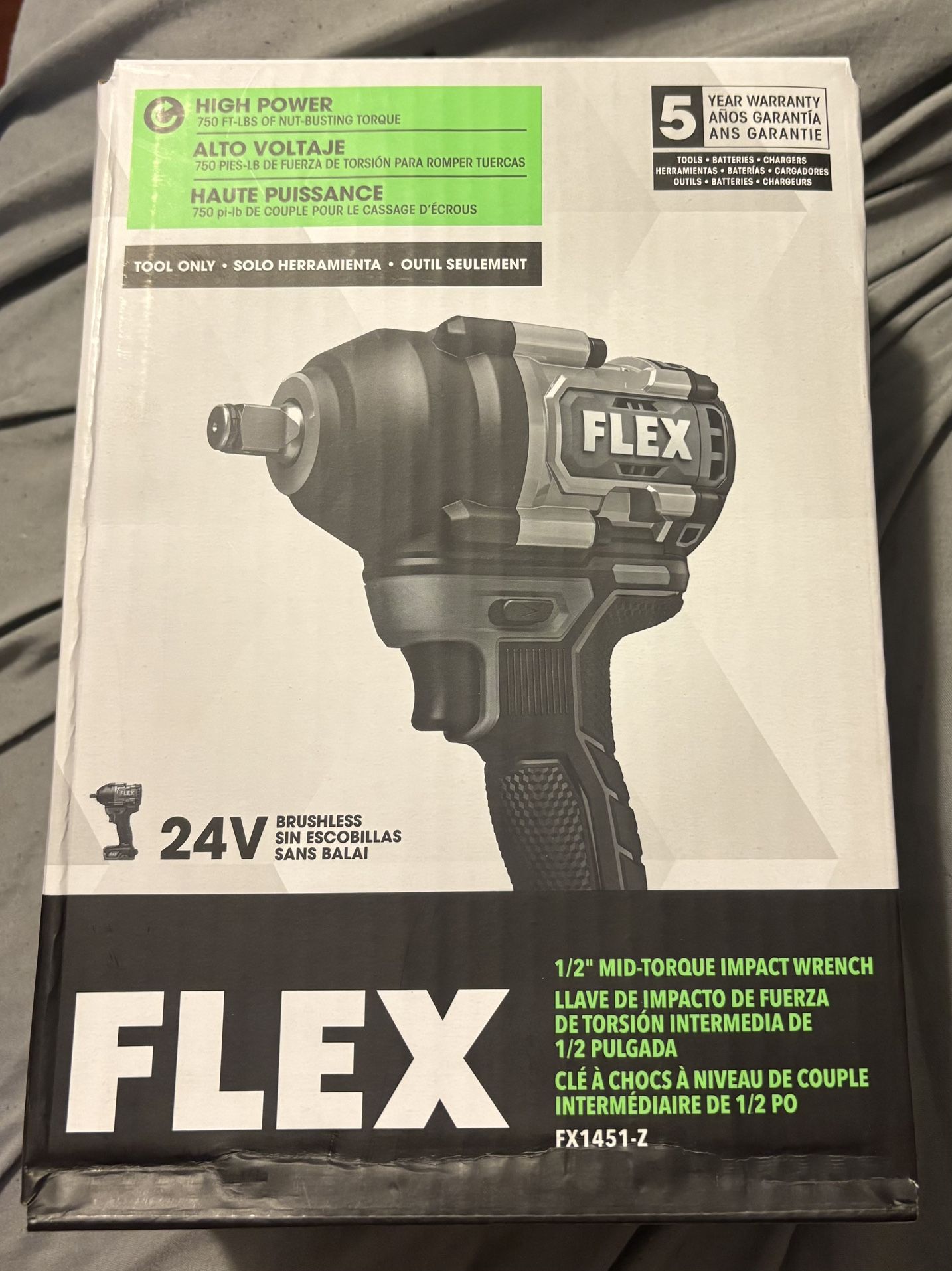 Flex FX1451-Z 24V 1/2" Mid Torque Cordless Impact Wrench, 750 in-lbs (Bare Tool)