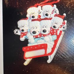 Polar Bear sledding Couple Personalized Christmas Ornament - Family of 6