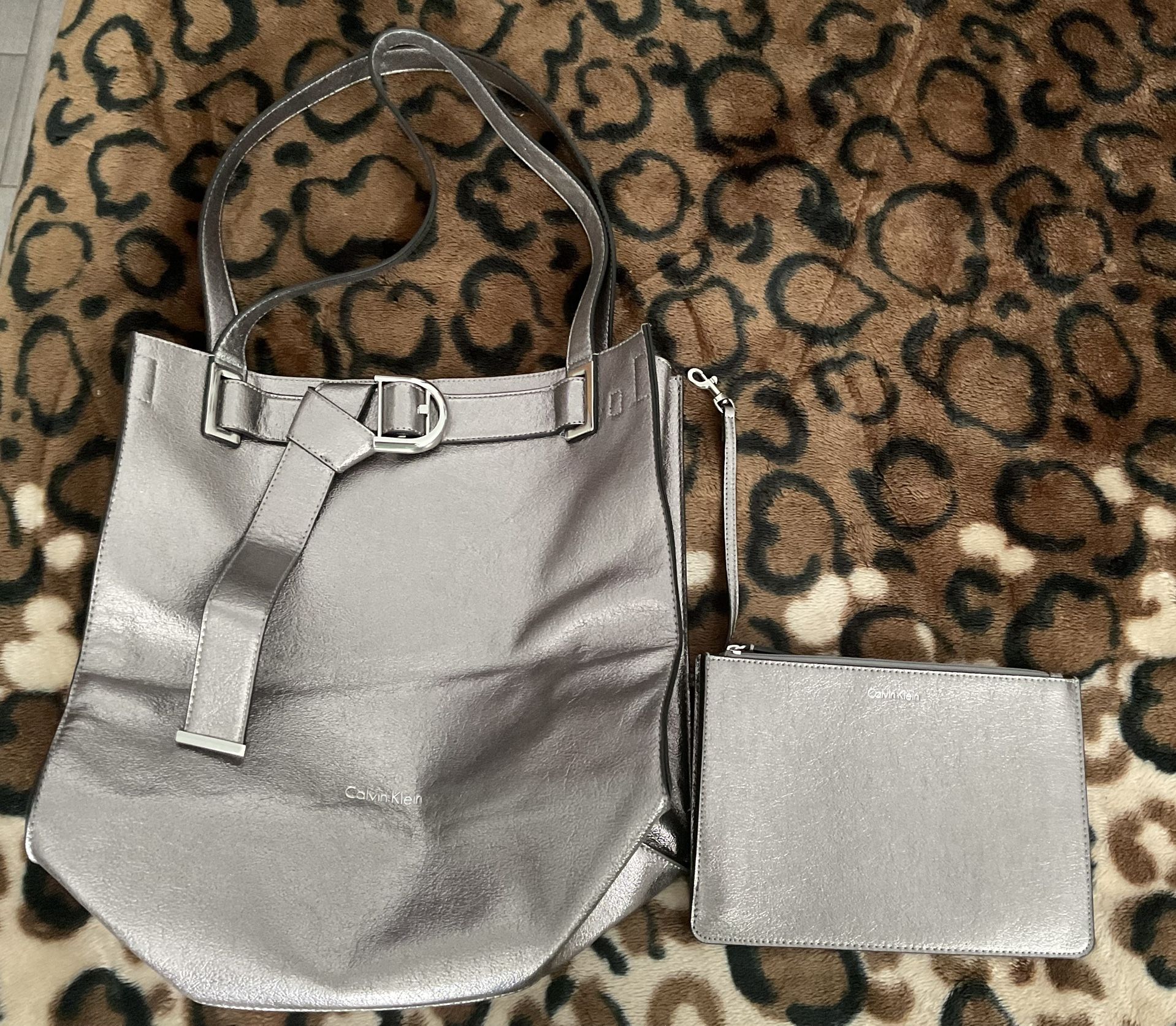 Calvin Klein Medium Metallic Platinum Tote