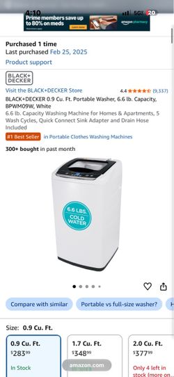 BLACK+DECKER BPWM09W Portable Washer 0.9 Cu. Ft.