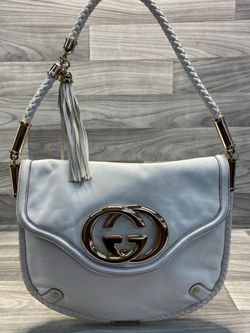 Gucci White Leather Shoulder Bag With Tassel and Gg Logo - Authentic (A1D006825)