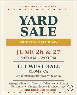 Huge Yard Sale Fri and Sat 8-2
