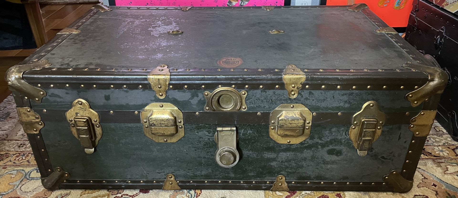 Large Antique Fibre Fifty Trunk - Has both leather handles intact - Beautiful piece!