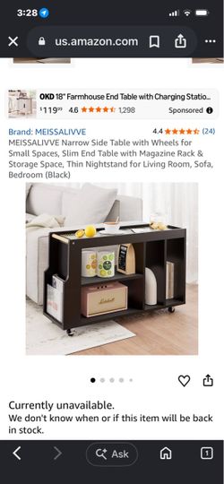Side Table with Storage,Rolling End Table