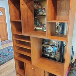 Vintage Oak Wall Unit Shelves Cupboards