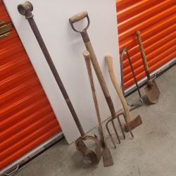 Assorted Antique Vintage Farm, Yard, Work, Military Hand Tools