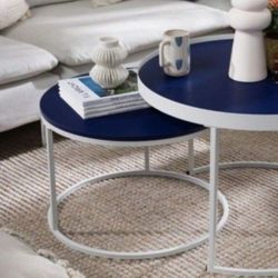 Contemporary Blue Round Nesting Coffee Table Set - 2(New In A Box)