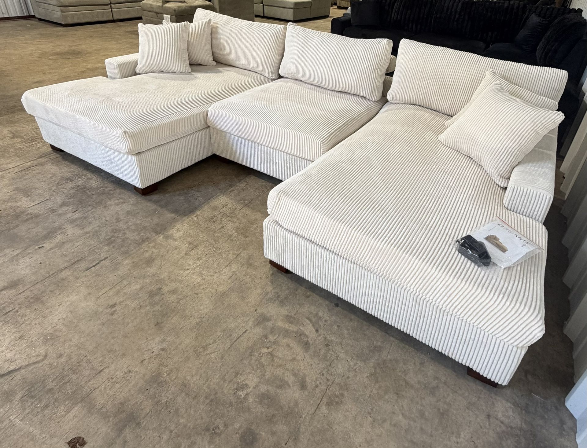 Cream Corduroy Double Chaise Sectional Couch β Delivery Available! With Tag