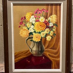 R. LAWRENCE BEAUTIFUL FRAMED  FLORAL BOUQUET OIL PAINTING ON CANVAS 17 1/4”W x 13 1/2”L