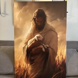Jesus Holding Lamb Canvas 24” X 36”