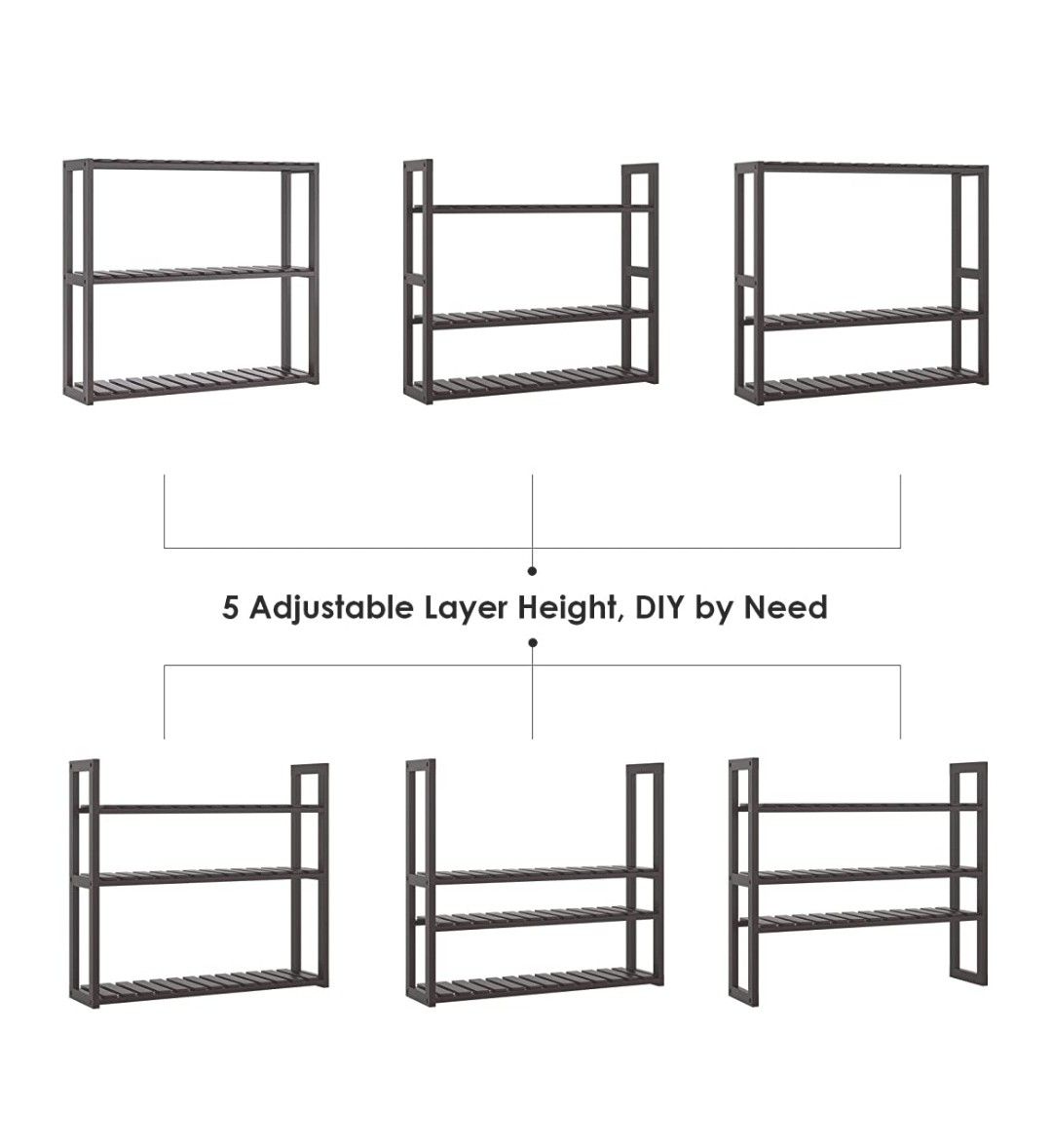 HOMFA Bamboo Bathroom Shelf 3-Tier Multifunctional Adjustable Layer Rack Wall Mounted Utility, Dark Brown